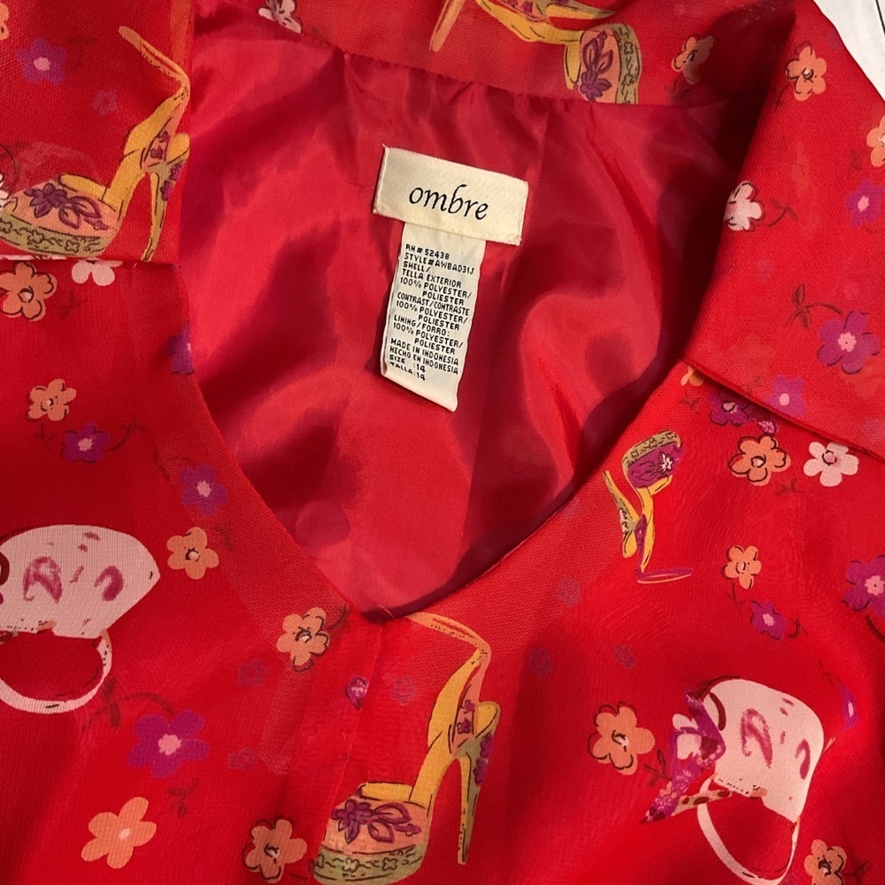 Vintage Red Sleeveless Dress Floral collar Vneck feminine heel purse pattern - Picture 8 of 11